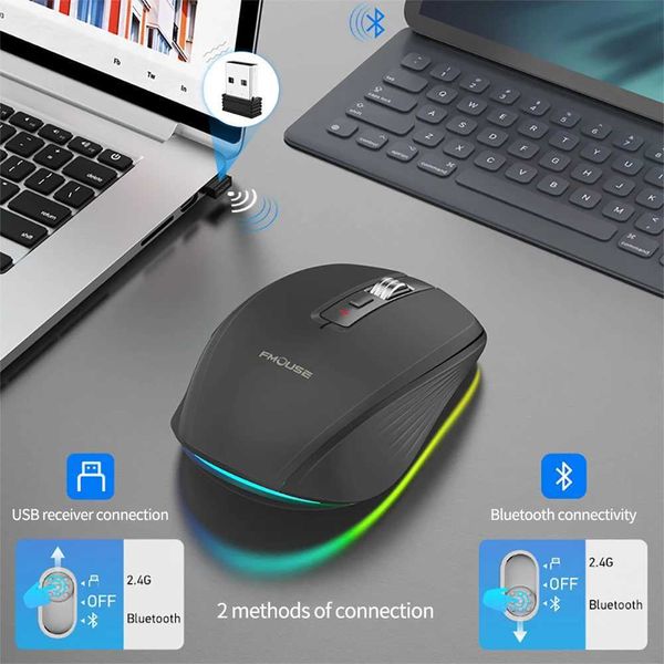 Mice New dual-mode charging Bluetooth 2.4G wireless mouse RGB silent mouse suitable for Windows Mac iOS Android laptop tablet phone PC CL241