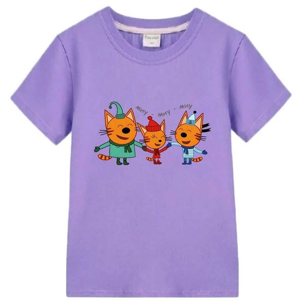 T-shirts Kid-e-cats Print T Shirt Cartoon Kids T-Shirts Three Kitten Russian Funny Girls Clothing Summer Children Tops Baby Boys Clothes H25