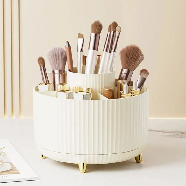 360 Rotating Makeup Brush Holder Desktop Cosmetic Organizer Rotating Desktop Storage Box Portable Lipstick Eyeliner Holder