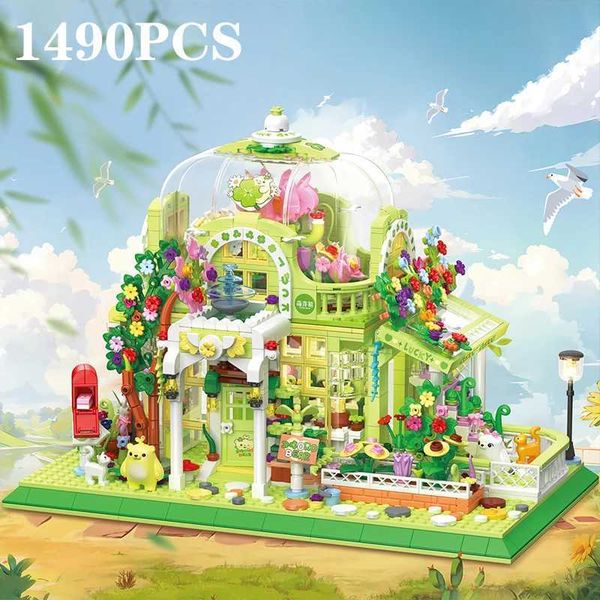 Bloco 1490pcs Sunshineshine Botanical Flower House Building Creative City Street View Modelo Bricks Conjunto Kids DIY Toys montados Presente