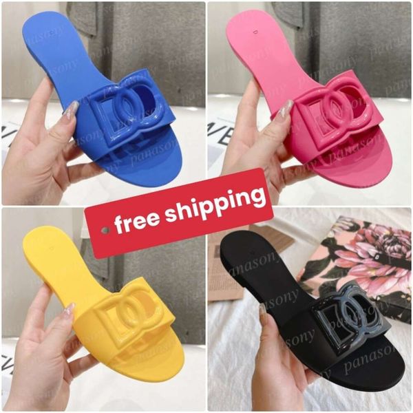 Designer Sandals Women D-Logo Interlocking Slides Rubber Slippers Ladies Flat Beach Jelly Script Blue Summer Fall Mules Outdoor Waterproof L