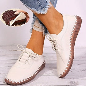 Femme Ballerines Slip-Ons Sandales plates Grandes Tailles Chaussures faites à la main du quotidien Marche Couleur unie Eté Lacet Talon Plat Bout rond Décontrac