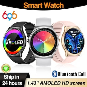 696 i102 Relógio inteligente 1.43 polegada Pulseira inteligente Bluetooth Podômetro Aviso de Chamada Monitor de Sono Compatível com Android iOS Feminino Chamad