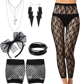 Années 80 Gants Collier Leggings Ensemble d'accessoires Boucles d'oreille Bracelet Collier - Boucles d'oreilles Fêtarde des années 80 Femme Mascarade Fête - So