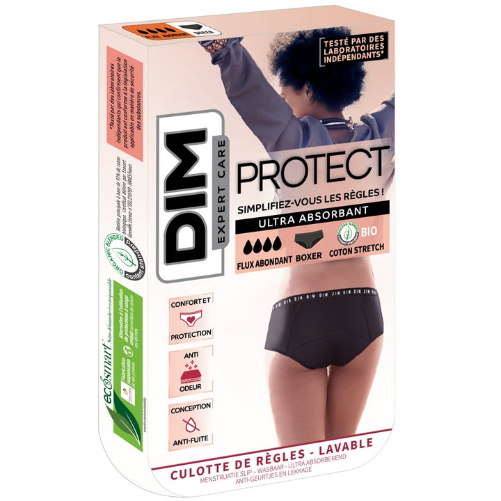 DIM Protect - Omyvatelné menstruační boxerky - Černá - Bohatý průtok - Velikost 44-46