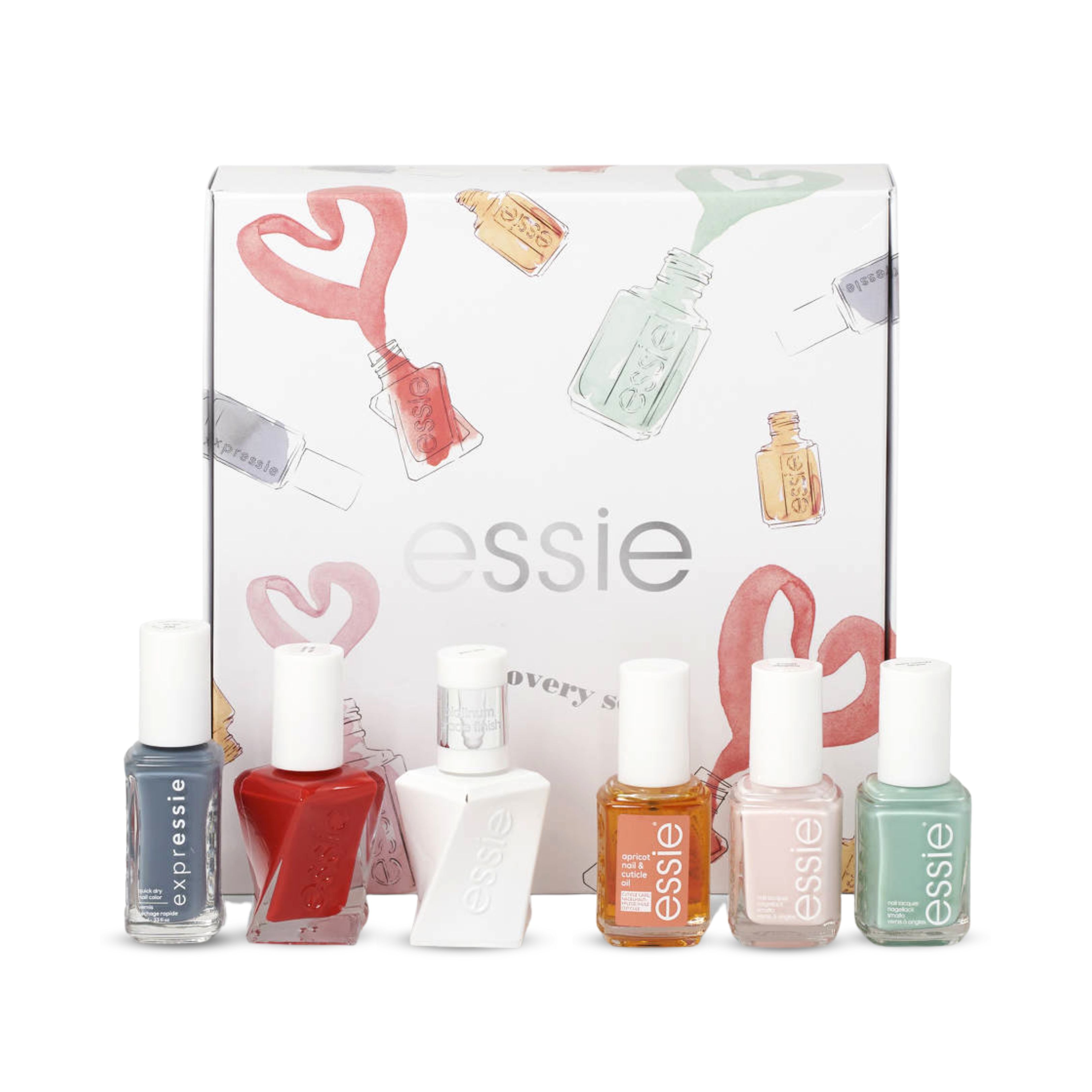 Entdecker-Set Essie: Veganer Nagellack mit glänzendem Finish 99 Mint Candy Apple 13,5 ml + Espresso Air Dry Nagellack 13,5 ml + Rock the Runway Coutur