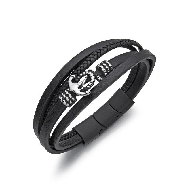 Diverse Anchor B1000853 Men's Black Leather Bracelet