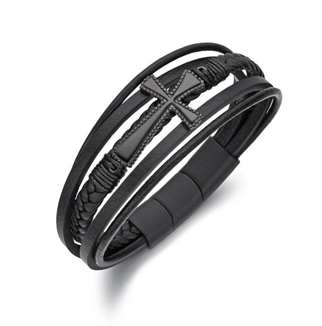 Diverse Cross B1000852 Men's Black Leather Bracelet