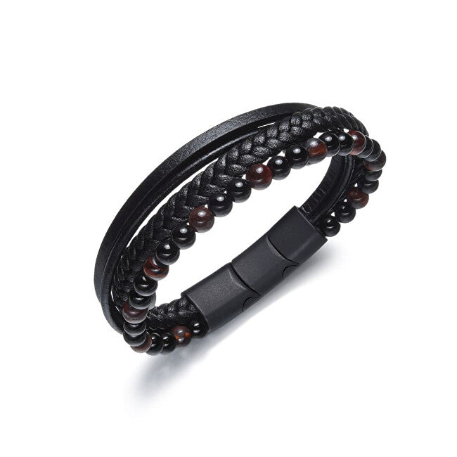 Diverse Black Leather Bracelet with Beads B1G00210