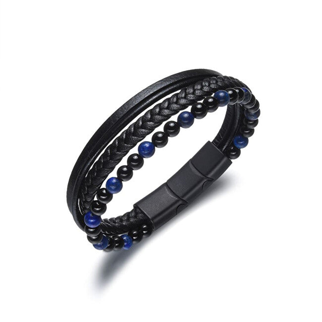 Diverse Men's Mineral Bead Leather Bracelet B1G00211