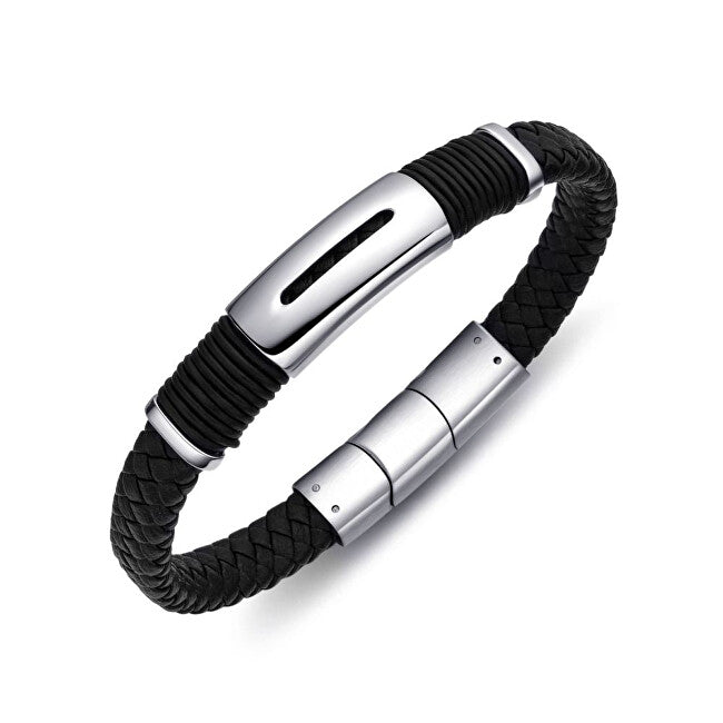 Diverse Modern Men's Leather and Steel Bracelet B1000150