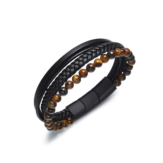 Diverse Men's Leather Bracelet with Beads B1G00208