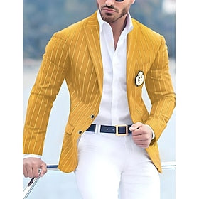 Men's Cocktail Attire Blazer Business Formal Evening Wedding Party Only tops Fashion Casual Summer Spring   Fall Polyester Stripes Pocket Casual - Daily Single