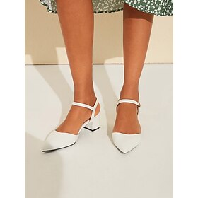 Mulheres Saltos Stiletto Sapatos Aumentam Altura Casamento Escritório Diário Salto de bloco Dedo Apontado Elegante Moda Minimalismo Couro Sintético Fivela Pret