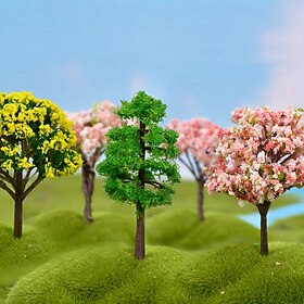Conjunto de mini decoração de micro paisagem de musgo artificial - flores em miniatura de plástico artesanal e árvores frutíferas para acessórios de jardim diy
