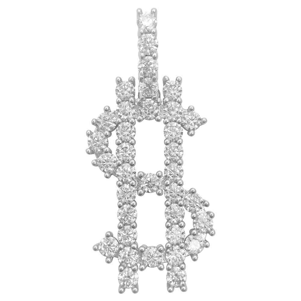 Dollar Sign 3.40 Carat VVS Moissanite Pendant .925 Sterling Silver