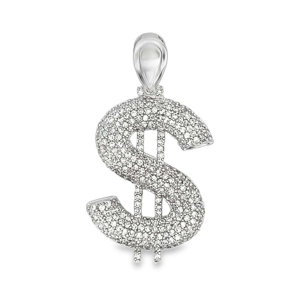 Domed Dollar Sign CZ Iced Out Pendant