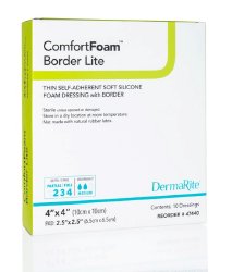 ComfortFoam Border Lite Thin Silicone Foam Dressing, 4" x 4", 10 Each - Box