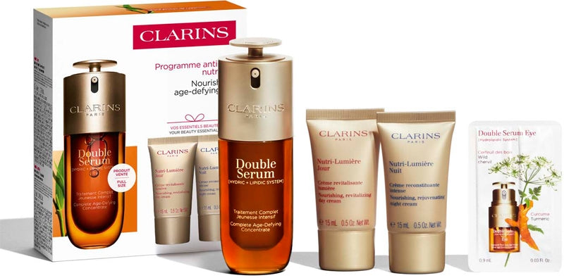 Clarins Dubbel serum & Nutri-Lumière Collection presentset för mogen hud