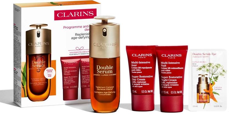 Clarins Dubbelt serum och superåterställande presentset för mogen hud