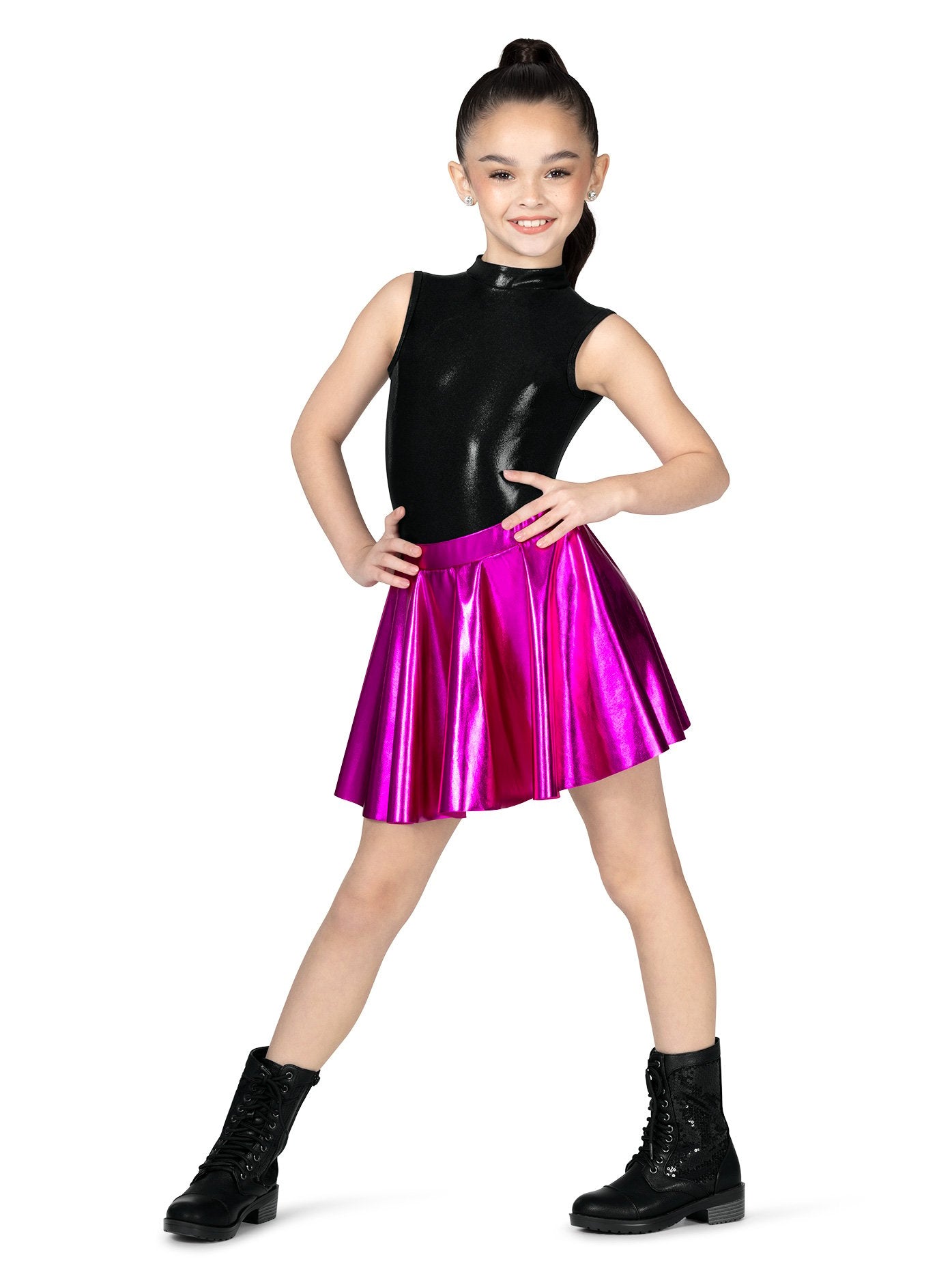 Double Platinum Girls Metallic Pull-On Performance Skirt Fuchsia XXL DP2000C