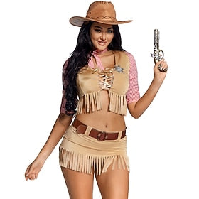 Rétro Vintage Tenue Cowgirl Femme Cordon Rayé Halloween Carnaval Halloween Mascarade Jupes