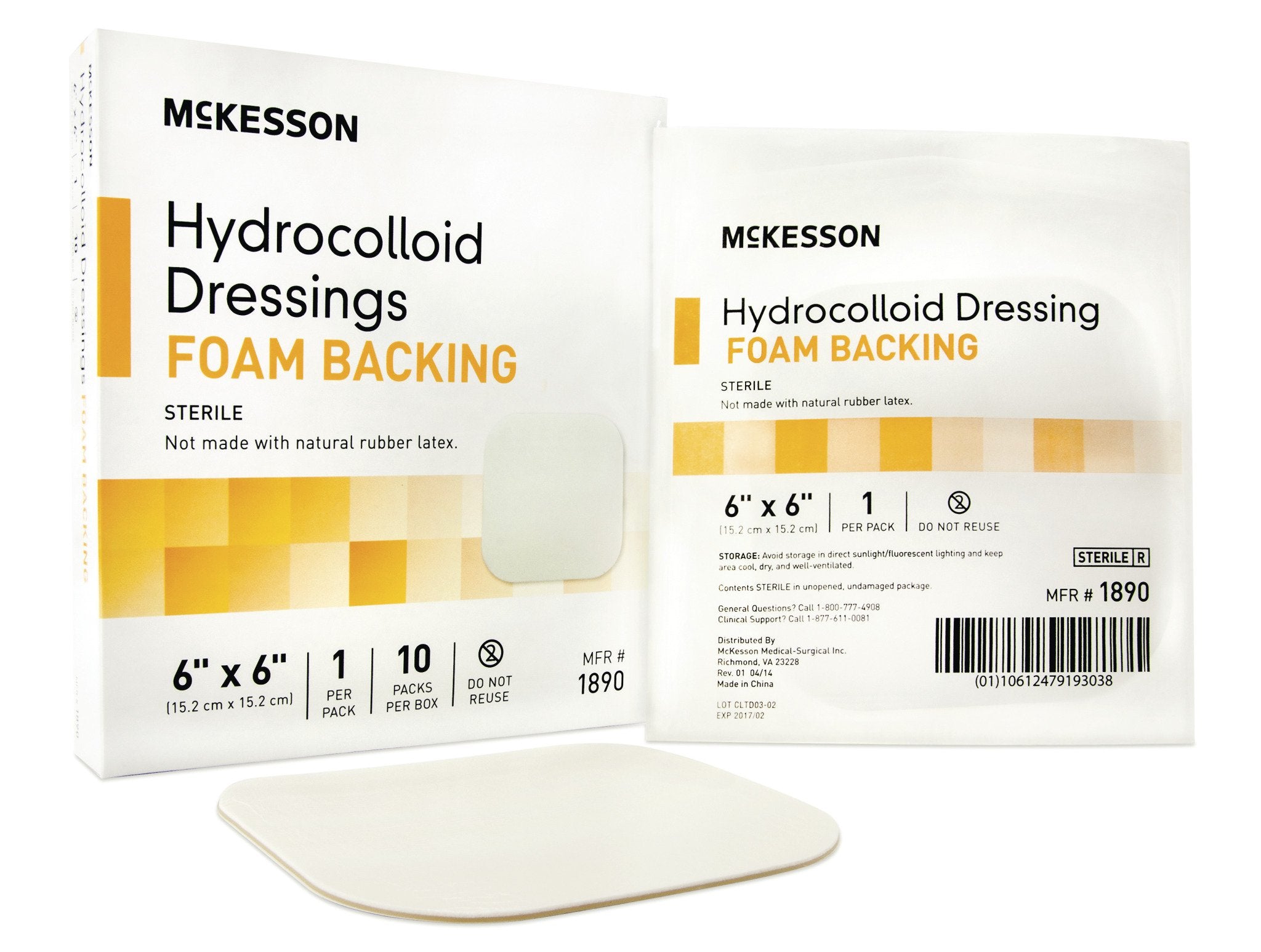 McKesson Hydrocolloid Dressing Foam Backing, 6" x 6" Square, 10 Each - Box