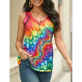 Women's Tank Top Print Casual Basic Neon  Bright Sleeveless V Neck Black