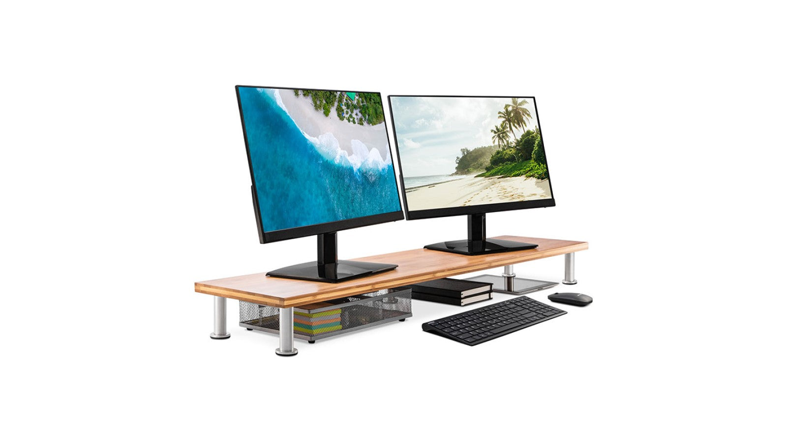 The Office Oasis Dual Computer Monitor Stand Natural