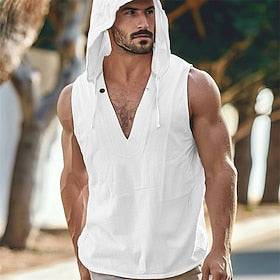 Men's Tank Top Vest Top Undershirt Sleeveless Shirt Plain Hooded Outdoor Going out Sleeveless Clothing Apparel Fashion Designer Muscle