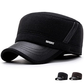 Homme Casquette Plate Casquette de Baseball Chapeaux d'hiver Casquette militaire Chapeau de cadet Noir Café Coton Voyage Extérieur Vacances Plein Coupe Vent Ch