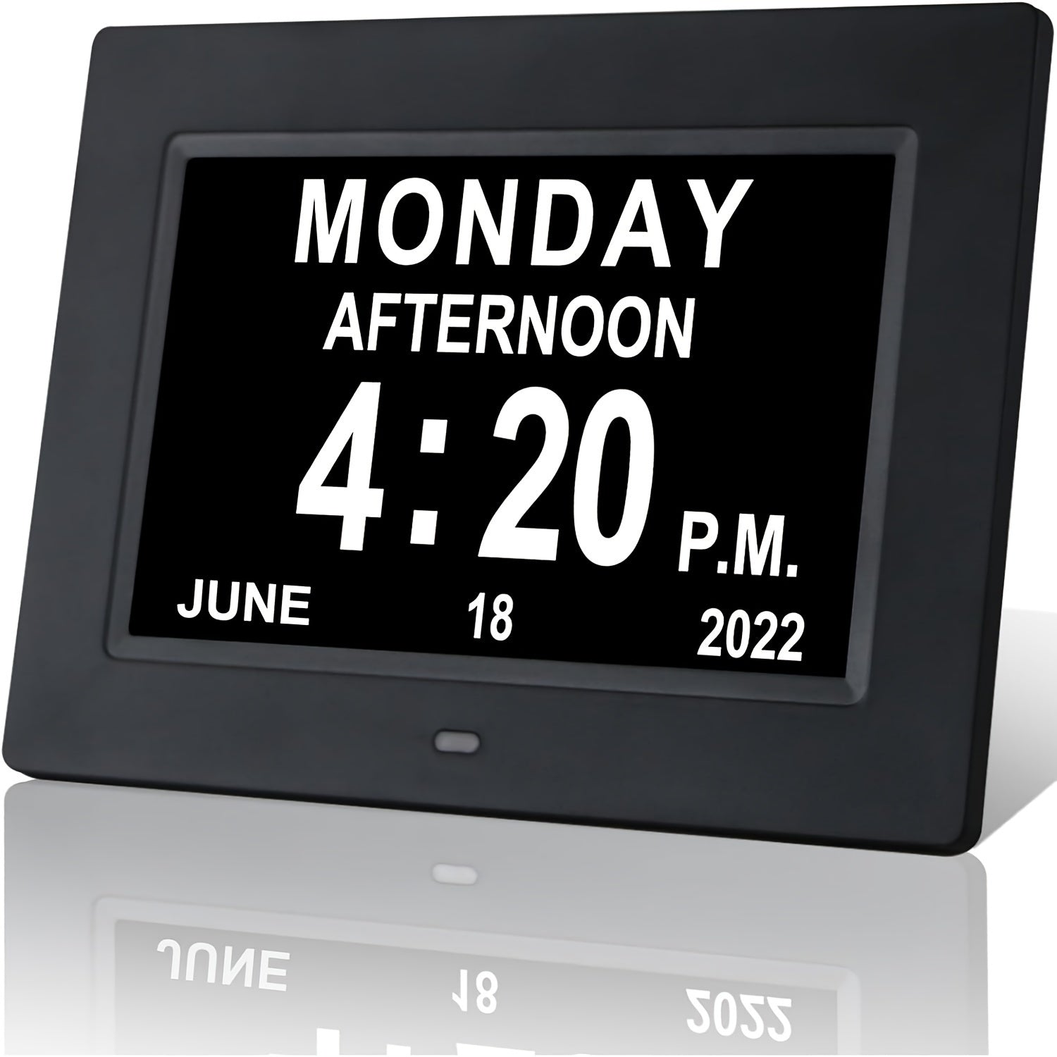 TEMU 1pc Digital Calendar Day Alarm Clock, Photo Frame Media Player, Auto Dimmable And Sun Moon Icons, 12 Alarm Options & 8languages, 7 Inch Large
