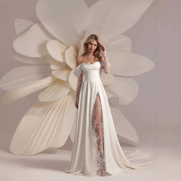 Beauty Beading Pearls Bordado Lace Vestido de noiva de decote em V Mermaid com tiras de espaguete Vestidos de noiva sem costas