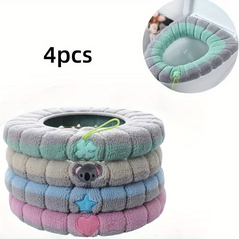 TEMU 4pcs Soft Toilet Seat Cover Pads Thicker Warmer Stretchable Washable Cloth Toilet Fits All Oval Toilet Seats
