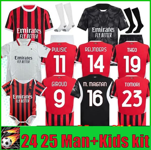 24 25 Maglia MilAn GIROUD RAFA LEAO PULISIC 4th Soccer Jersey Kid Kit 2024 2025 Home Away 3rd Football Shirts Calcio Maillot TOMORI THEO Ple