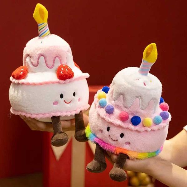 Plush Dolls Sweet Strawberry Cake Plush Toys Stuffed Food Dessert Pillow Kawaii Birthday Cake Candles Party Decoration Creative Gifts J24121