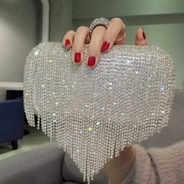 Clutch Bags Evening Shiny Diamonds Clutches Purse Party Women Handbag Top Luxury Bling Fashion Tassel Round Handle Metal Box Bag 221021
