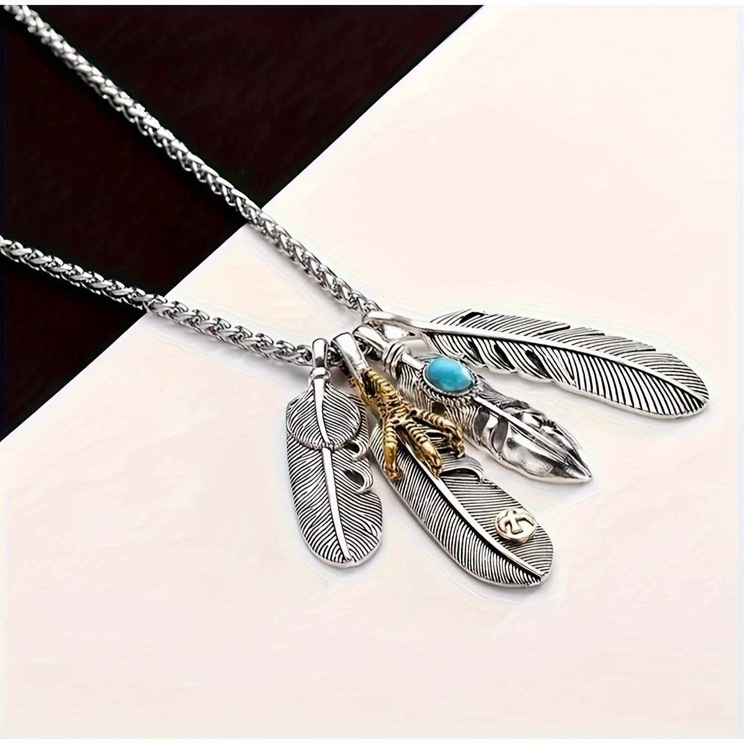 TEMU 4pcs Fashion Feather Necklace, Men's Trendy Personality Hip Hop Street Pendant, All- Fashion Long, Sweater Chain Accessories