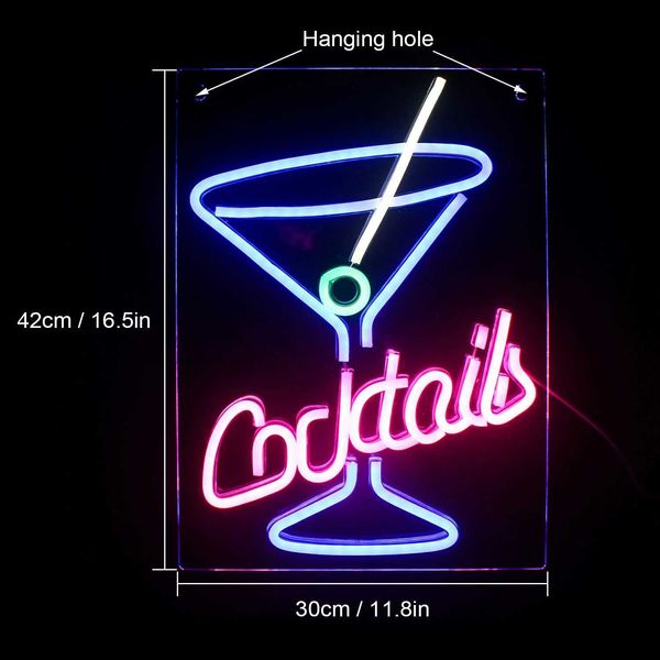 Neon LED Sign Cocktails n Signs Beer Bar Club LED Acrylic n Lights Sign for Hotel Pub Cafe Birthday Party Teen Room Wall Decorative Lamp s T