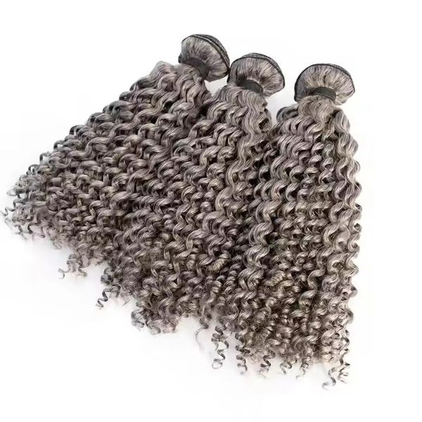 Salt and pepper gray color kinky curly bundles 100% human hair weft,mixed grey salt & pepper hair weave grey hair for braiding 100g 1pack fr