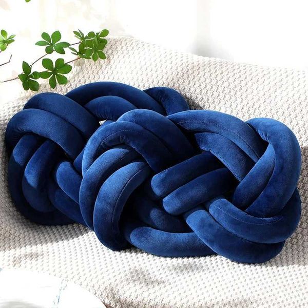 Cushion-Decorative Pillow Home Handmade Knot Throw s for Couch Soft Decorative Knotted Comfort Cushion for Home Sofa Bedroom Decor Blue CL25