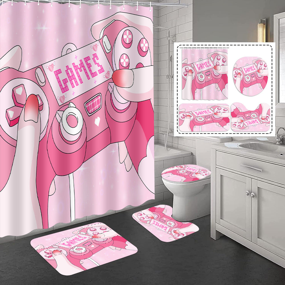 YL-37404 Hot selling exclusive shower curtain manufacturer Bomi digital printed polyester shower curtain non-slip mat set