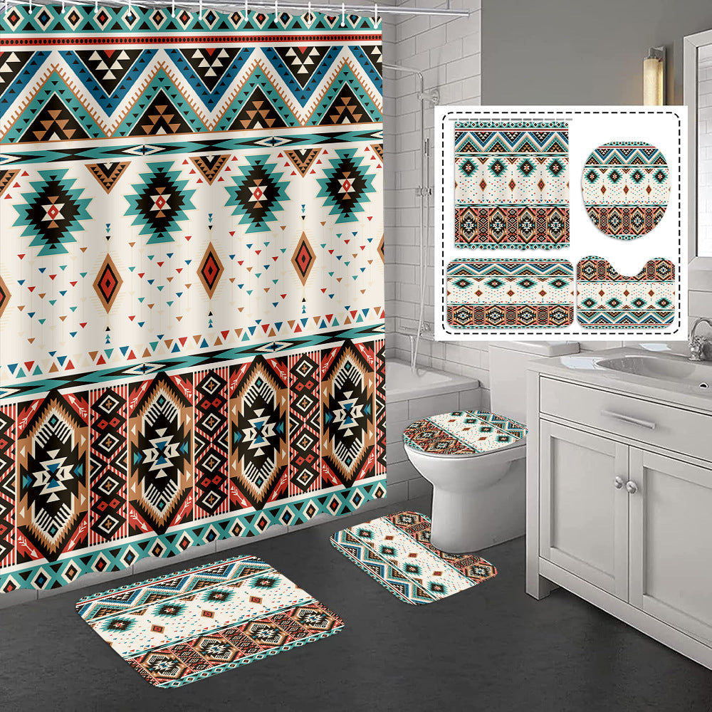 YL-37317 Hot selling exclusive shower curtain manufacturer Bomi digital printed polyester shower curtain non-slip mat set