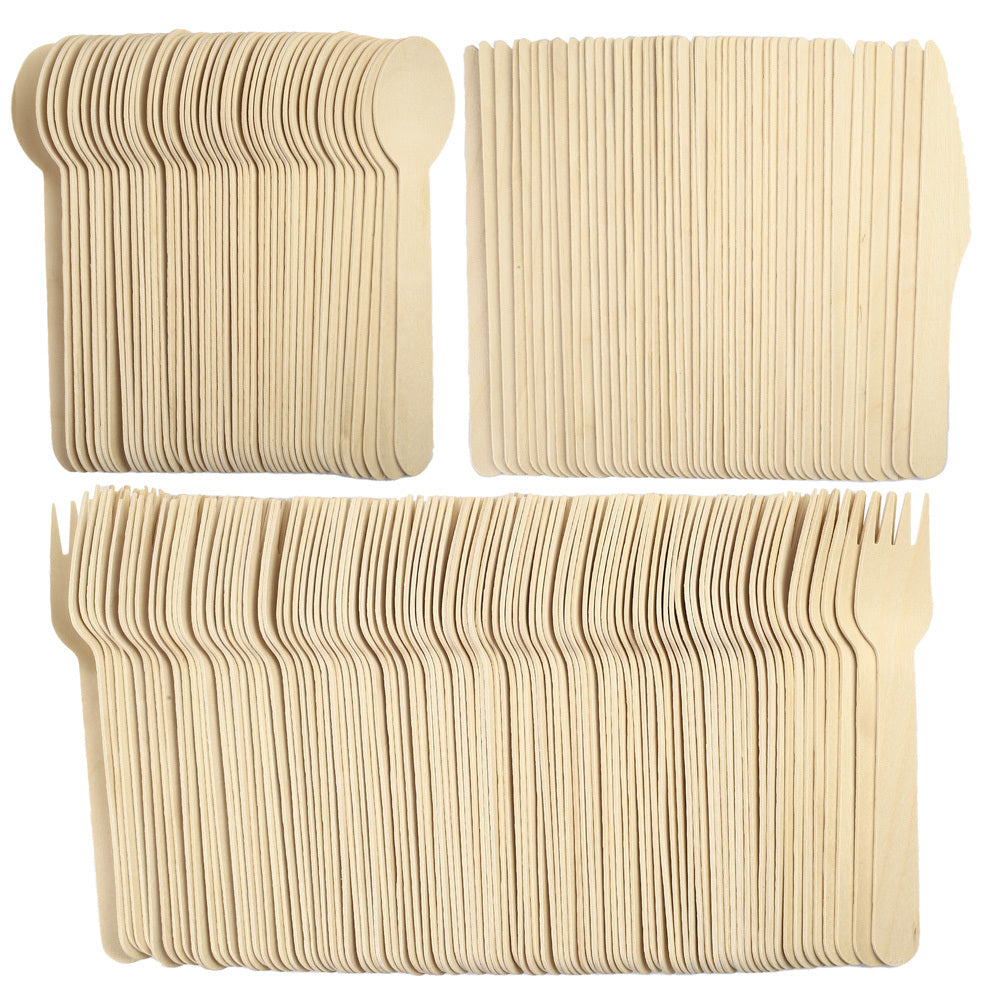 TEMU Disposable Wooden Cutlery Set, Forks, Spoons, Knives Mixed Wood Utensils Kit