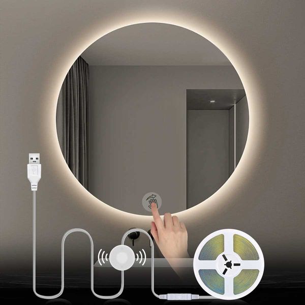 USB 5V COB LED strip makeup vanity light can penetrate glass touch dimmer DIY bathroom vanity mirror backlight B240815