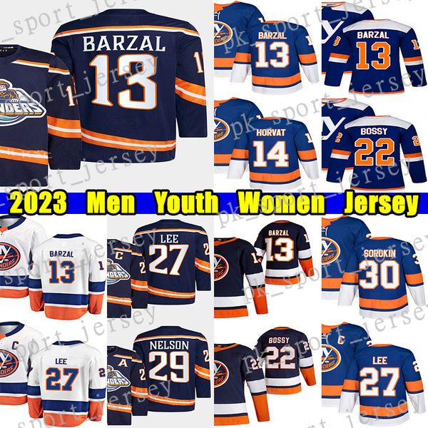 #13 Mathew Barzal Reverse Retro hockey jersey #27 Anders Lee #14 Bo Horvat Noah Dobson Mike Bossy Brock Nelson Alexander Romanov Casey Cizik