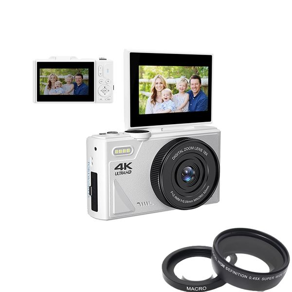 Mirrorless Digital Camera 18X Digital Zoom 4K 64MP High-Definition Vintage Cameras with 180-Degree Rotating Screen Flash WiFi for Vlogging C