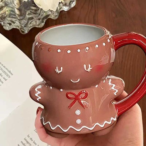2024 New Coffee Mugs Ceramic Porcelain Gingerbread Man Cup Lovely Breakfast Christmas gingerbread man coffee cups Y240813