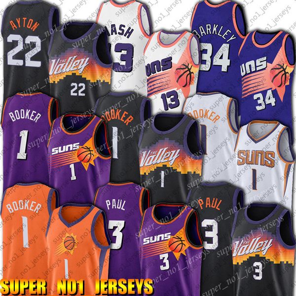 Devin Booker Chris Paul 1 Basketball Jersey 2023 Deandre Ayton Steve Nash Charles Barkley Jerseys 13 City Mens Retro Shirt Black Mesh
