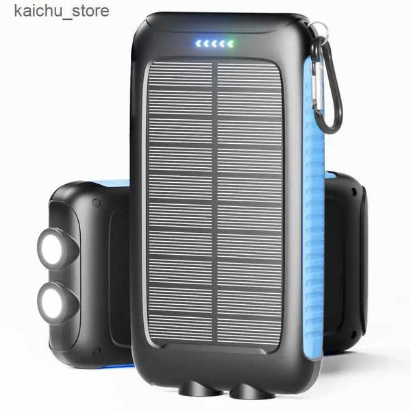 Cell Phone Banks 49800mAh Solar Charger Power Bank 15W Fast Charging with 3 Ports (2 USB 1 Type-C) | IP67 Waterproof Dual LED Flashlights J2